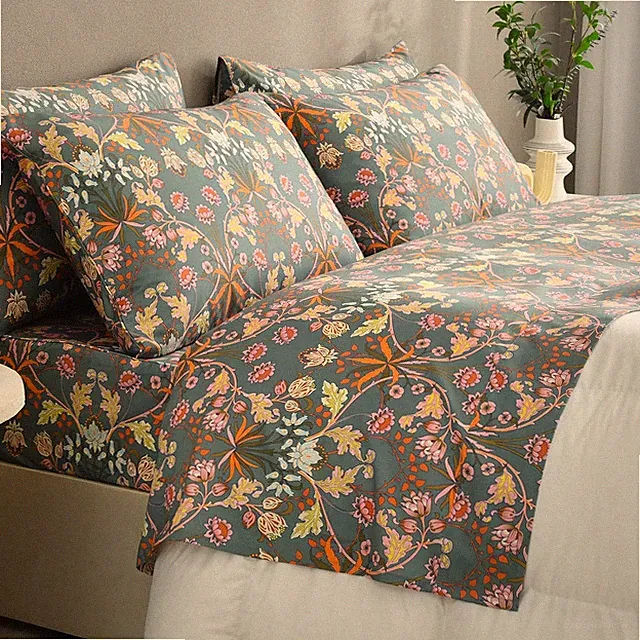 100% Egyptian Cotton Floral Printed Bed Sheets Queen Size,Luxury Silky Feel Text