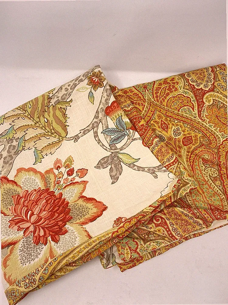 2-Waverly Shams Reversible Floral Paisley Coral Red Brown Tan Green EUC 22x22”