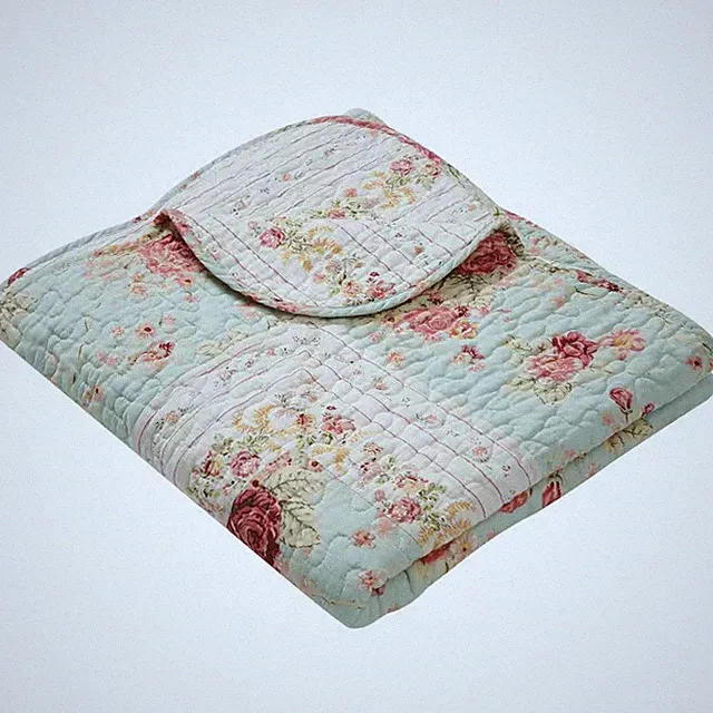 Antique Rose Blue Floral 50 In. X 60 In. Cotton Throw Blanket