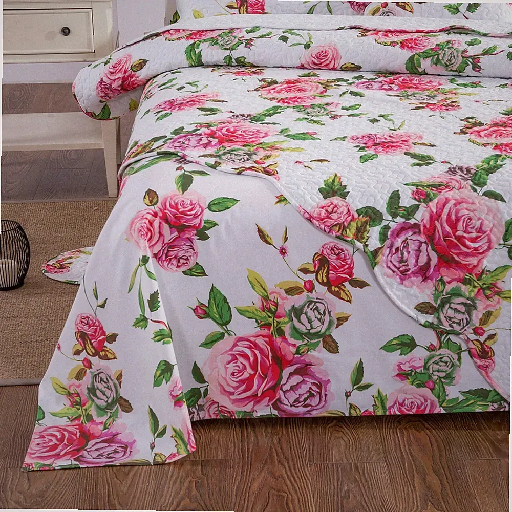 DaDa Bedding Romantic Roses Garden Spring Pink Floral Fitted & Flat BedSheet Set
