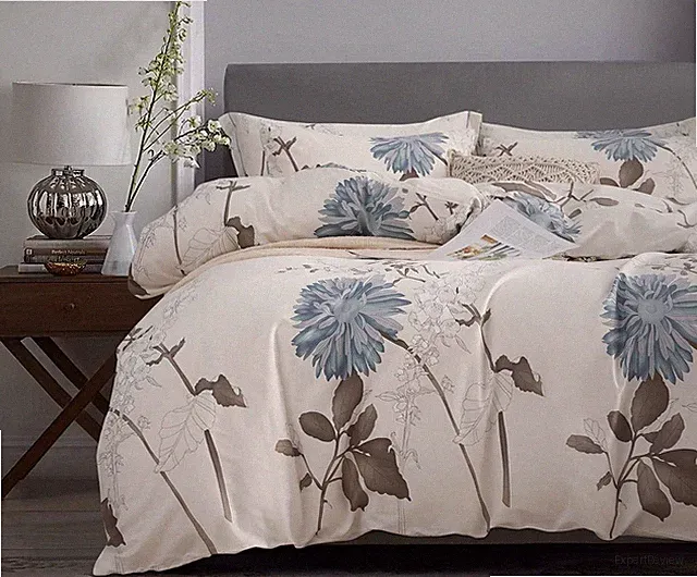 Duvet Cover King, 600 Thread Count Cotton Botanical Flowers Pattern Printed Reve