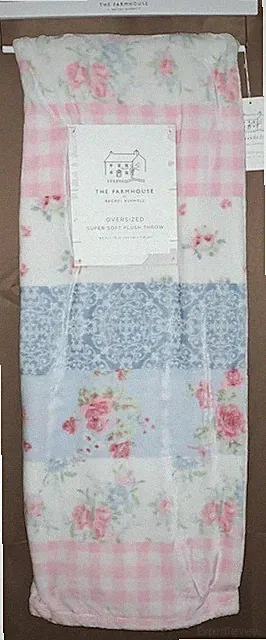Farmhouse Rachel Ashwell Floral Patchwork Oversized Plush Throw Blanket 60"x70"
