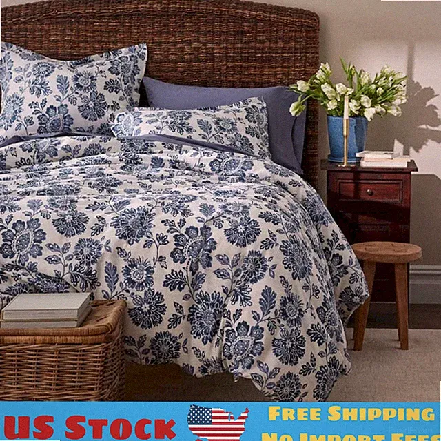 Floral Indigo Garden Classic Cool Cotton Percale Bed Sheet Set - Blue
