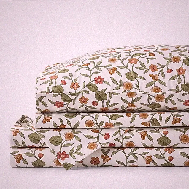 Garden Florals Wrinkle-Free Sateen Sheet Set, Twin, Cream Multi