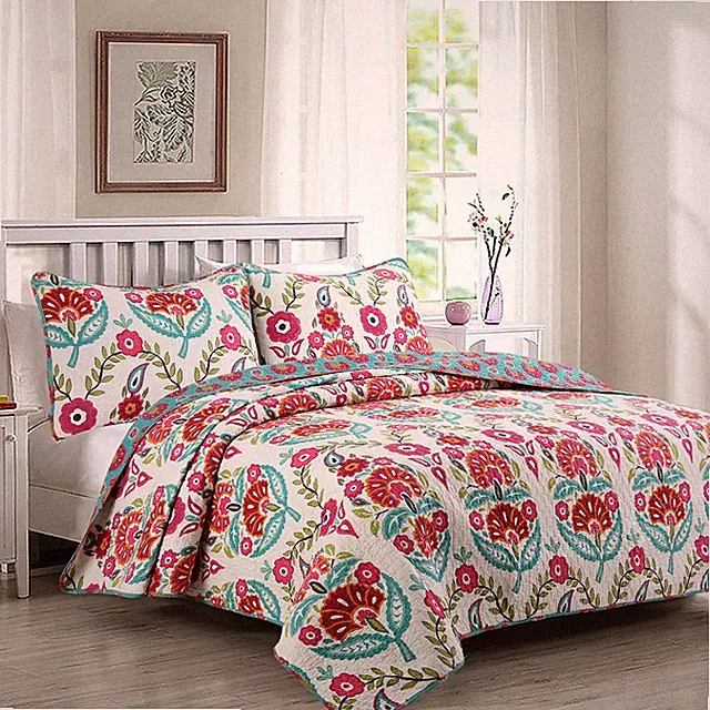 Hitchens Floral Reversible 100%Cotton Quilt Set, Bedspread, Coverlet