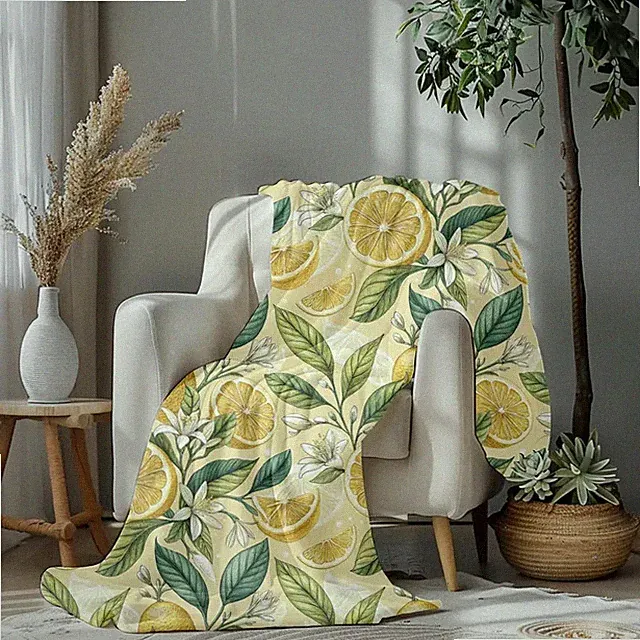 Lemon Blossom Velveteen Plush Blanket Fresh Floral Decor
