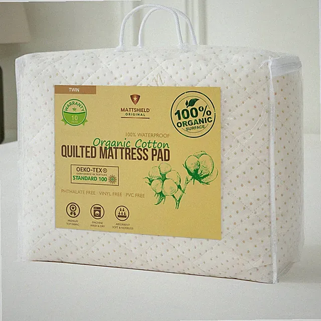 Luxury Quilted Organic Cotton Mattress Protector Twin Size - Premium 380 GSM...