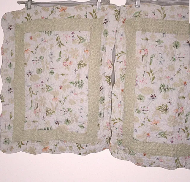 Quilted Standard 2 Pillow Shams Country Garden Floral Green Flowers 1 Pair