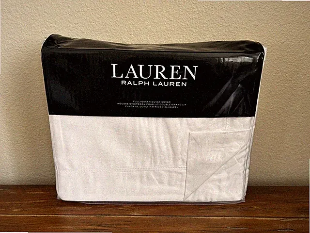 Ralph Lauren Mya Full / Queen Duvet Cover White Floral Jacquard Hemstitch Flange