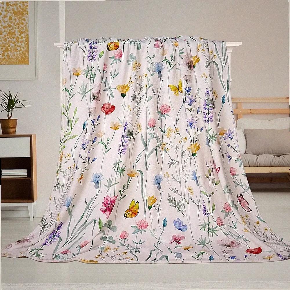 Spring Floral Throw Blanket Wildflower Blankets Flower Butterfly Bed Blanket...