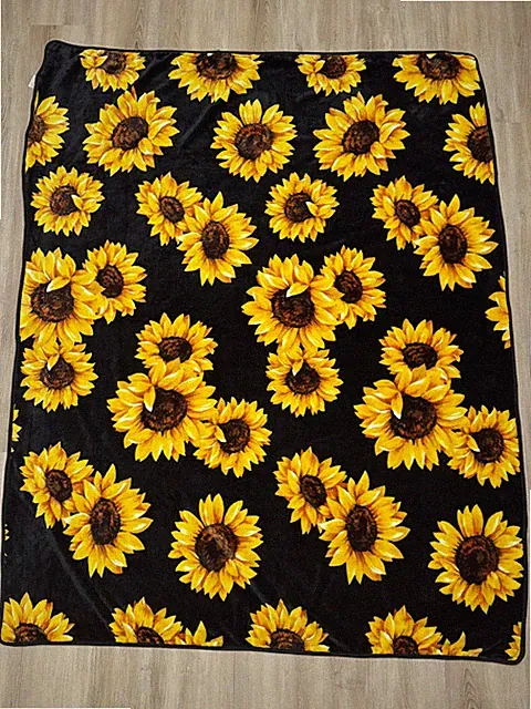 Sunflower Throw Blanket Soft Plush Fleece 48x64 Black Yellow Floral