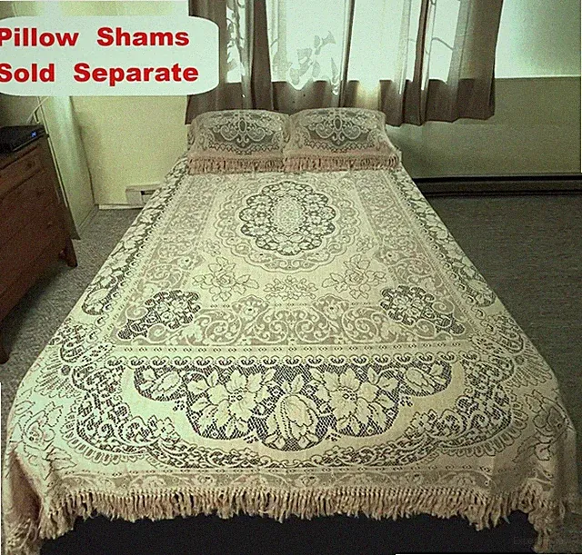Twin Somerset Rose Lace Lined Coverlet 72" x 92" Organic Cotton khaki Bedroom