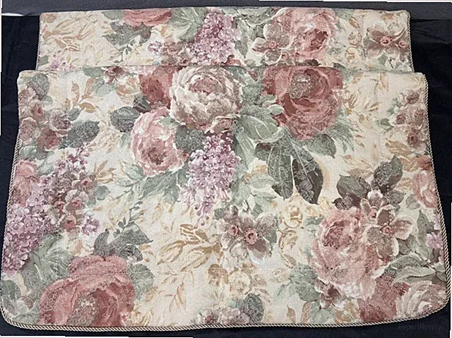 Vintage Croscill Cottage Rose Standard Pillow Shams 2 Damask Rope Trim Cotswold