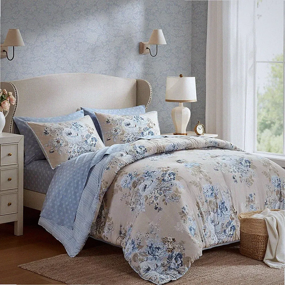 Vintage Floral Comforter Set, Full Size 7-Piece Bedding with Sheets & Shams