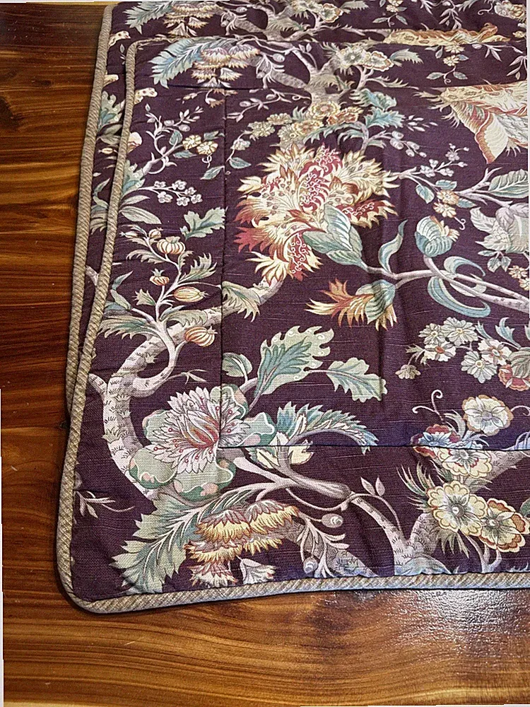 VTG JACOBEAN Cottage FLORAL PILLOW SHAMS Jacquard Botanical Large Burgundy Boho