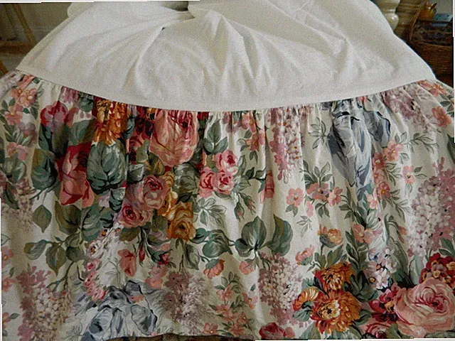 Vtg Ralph Lauren Allison Cottage Floral Dust Ruffle Bed Skirt Queen Size Cotton