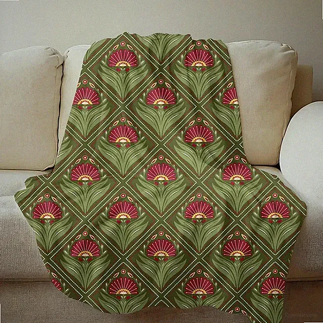 William Morris Inspired Floral Fleece Throw Art Nouveau Botanical Home Decor Gif